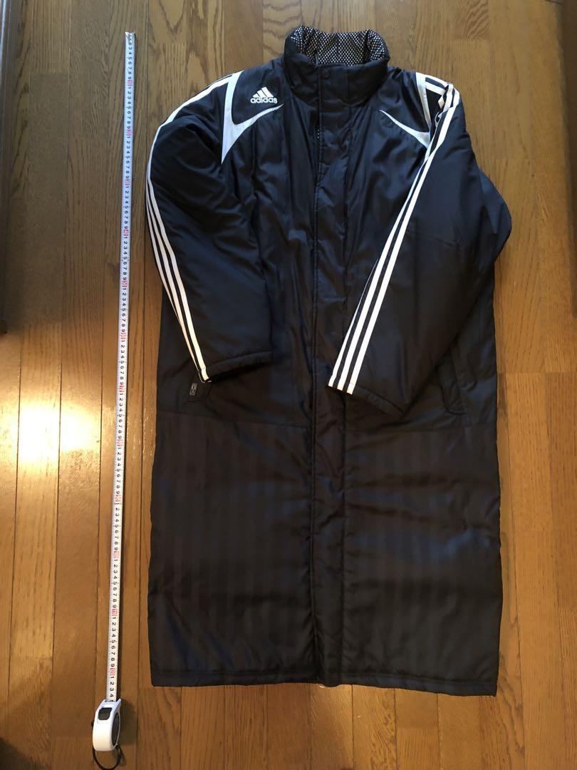 美品　adidas 厚手ベンチコート 黒 ストライプ　Mサイズ　最終値下げ！