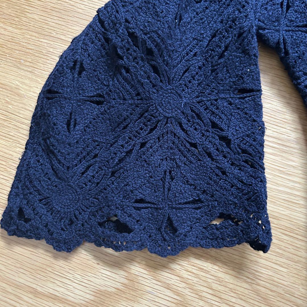 UNITED ARROWS レースニットトップス フリーサイズ ネイビー