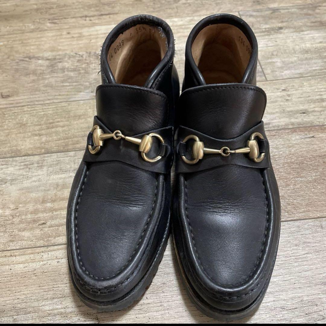 GUCCI 黒 レザー ローファー ショートブーツ 23cm 靴 GUCCI 黒 レザー ローファー ショートブーツ 23cm 靴