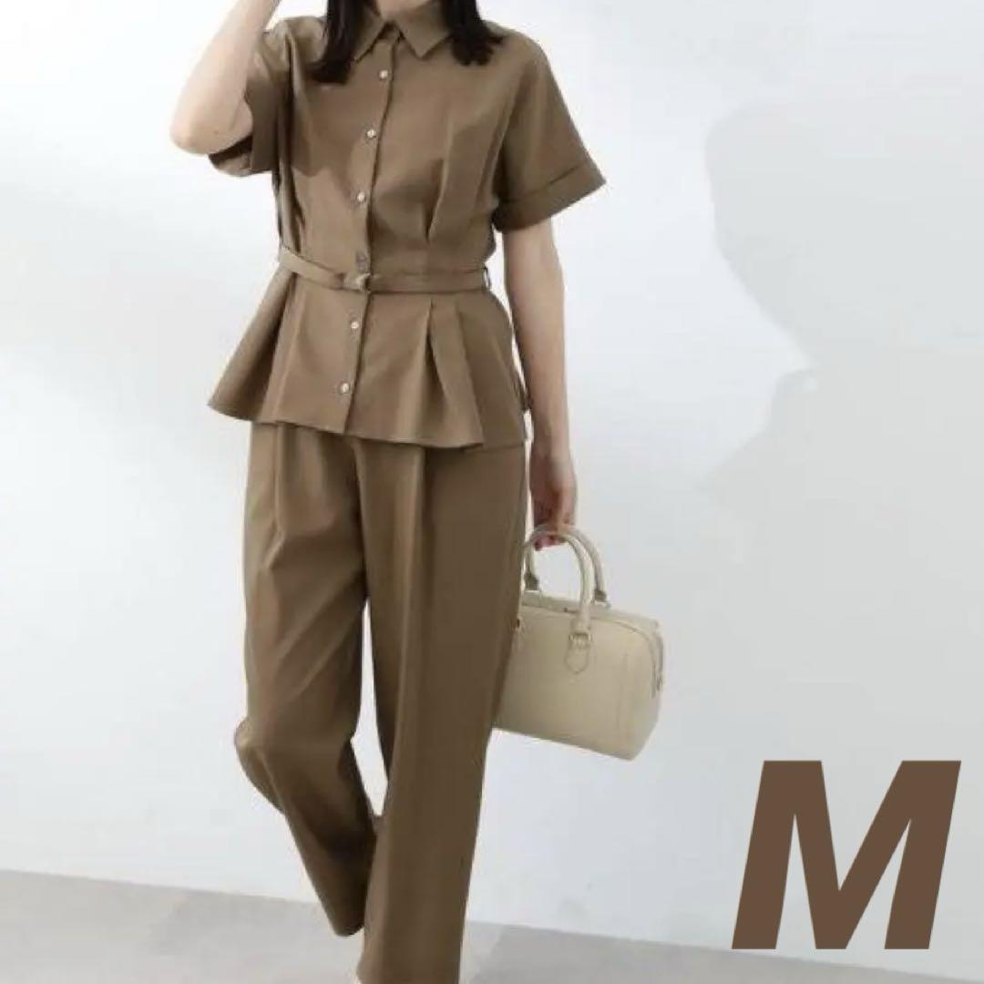 【N. Natural Beauty Basic】麻調ペプラムセットアップ　M
