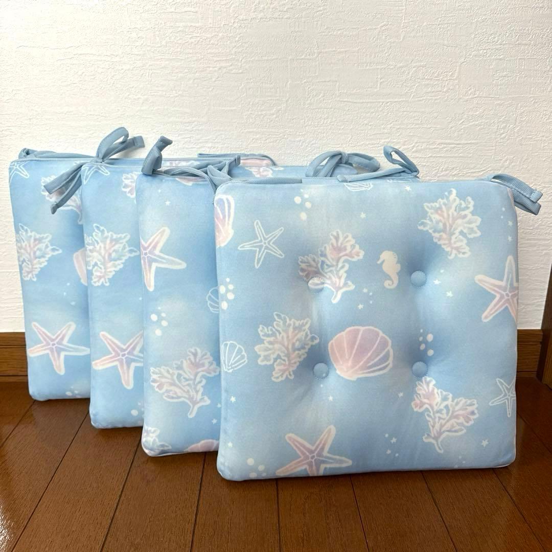 《新品未使用》ニトリ完売品 Nクールシートクッション4枚セット シェル柄 ひも エコクールジェルマット 小サイズ ひんやりシート 冷感ジェルマット アイス クール ジェルシート 冷却マット クールシート 涼感 ひんやり 布団 シート