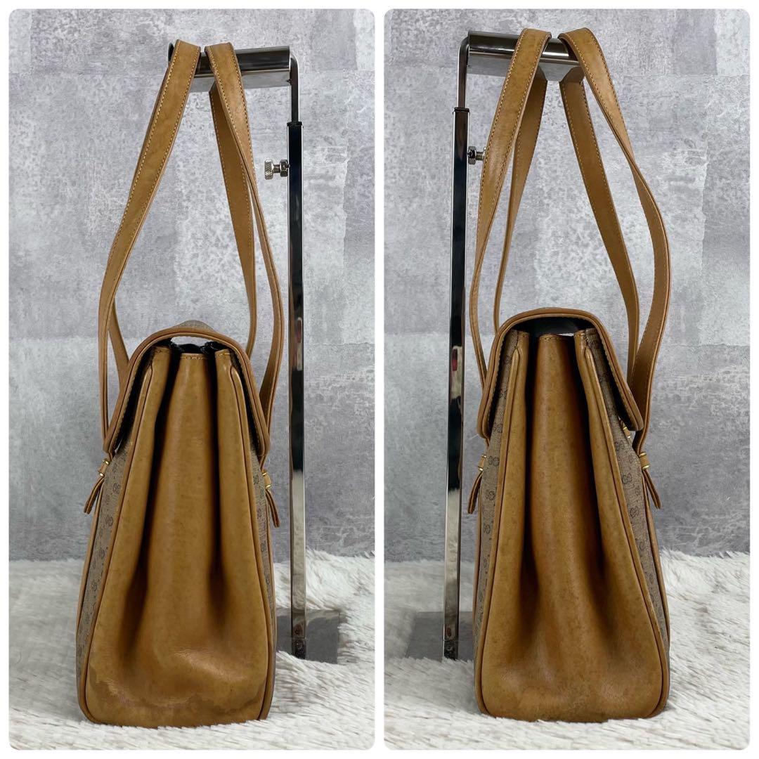 美品 OLD GUCCI PVC トートバッグ 茶 マイクロ フラップ GG総柄