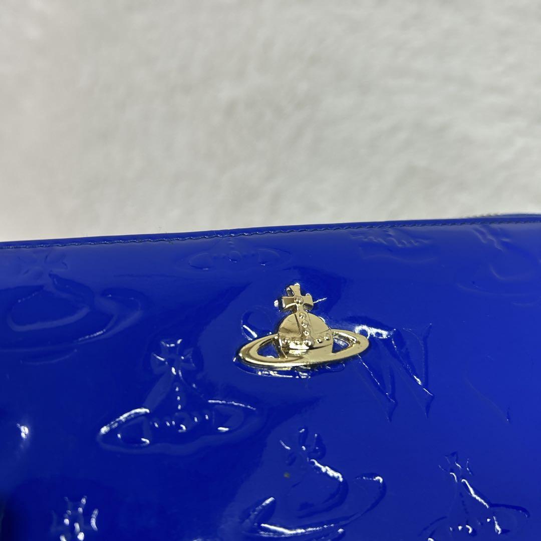 Vivienne Westwood 長財布 エナメル ラウンドジップ ブルー