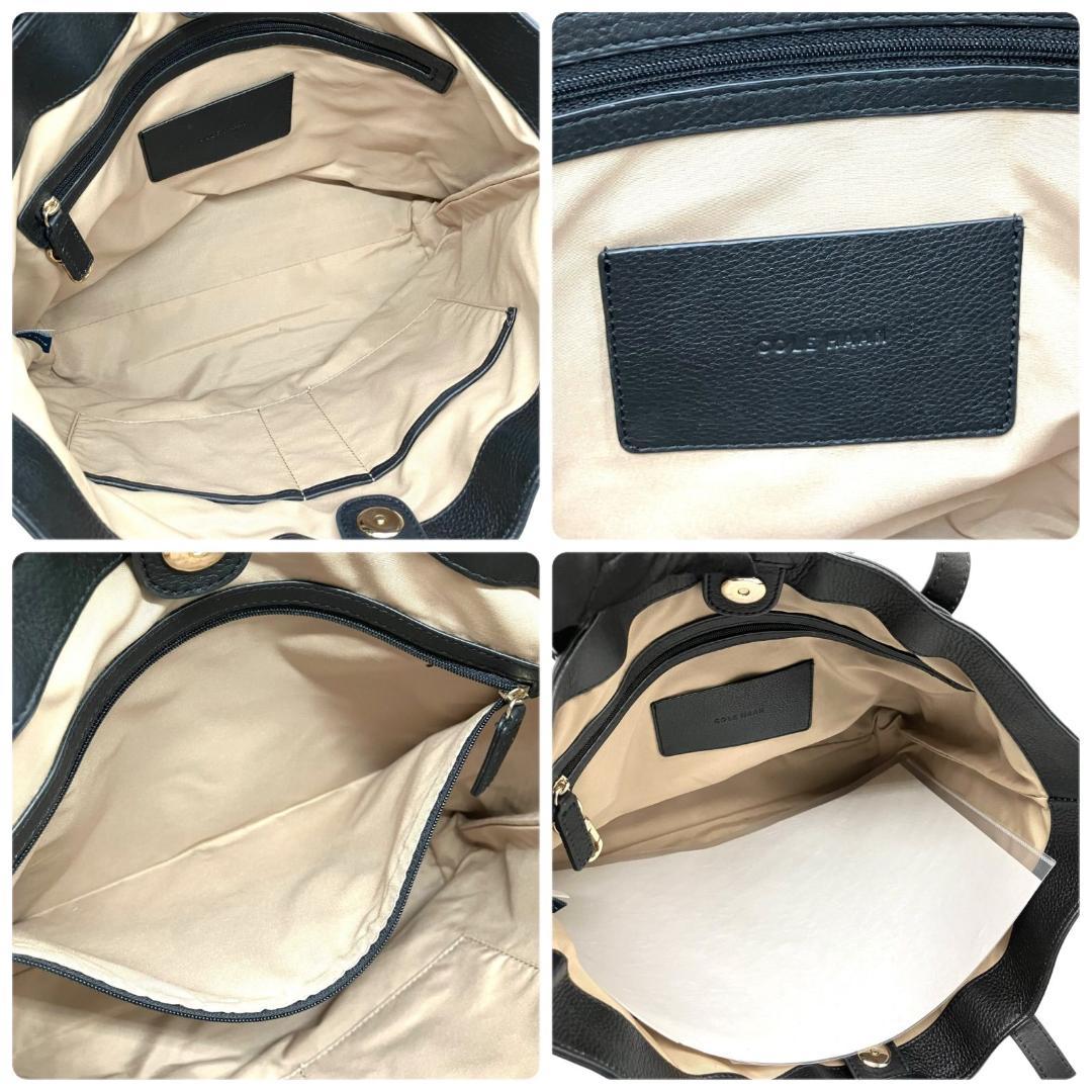 美品 COLE HAAN トートバッグ レザー シボ革 ブラック 1373
