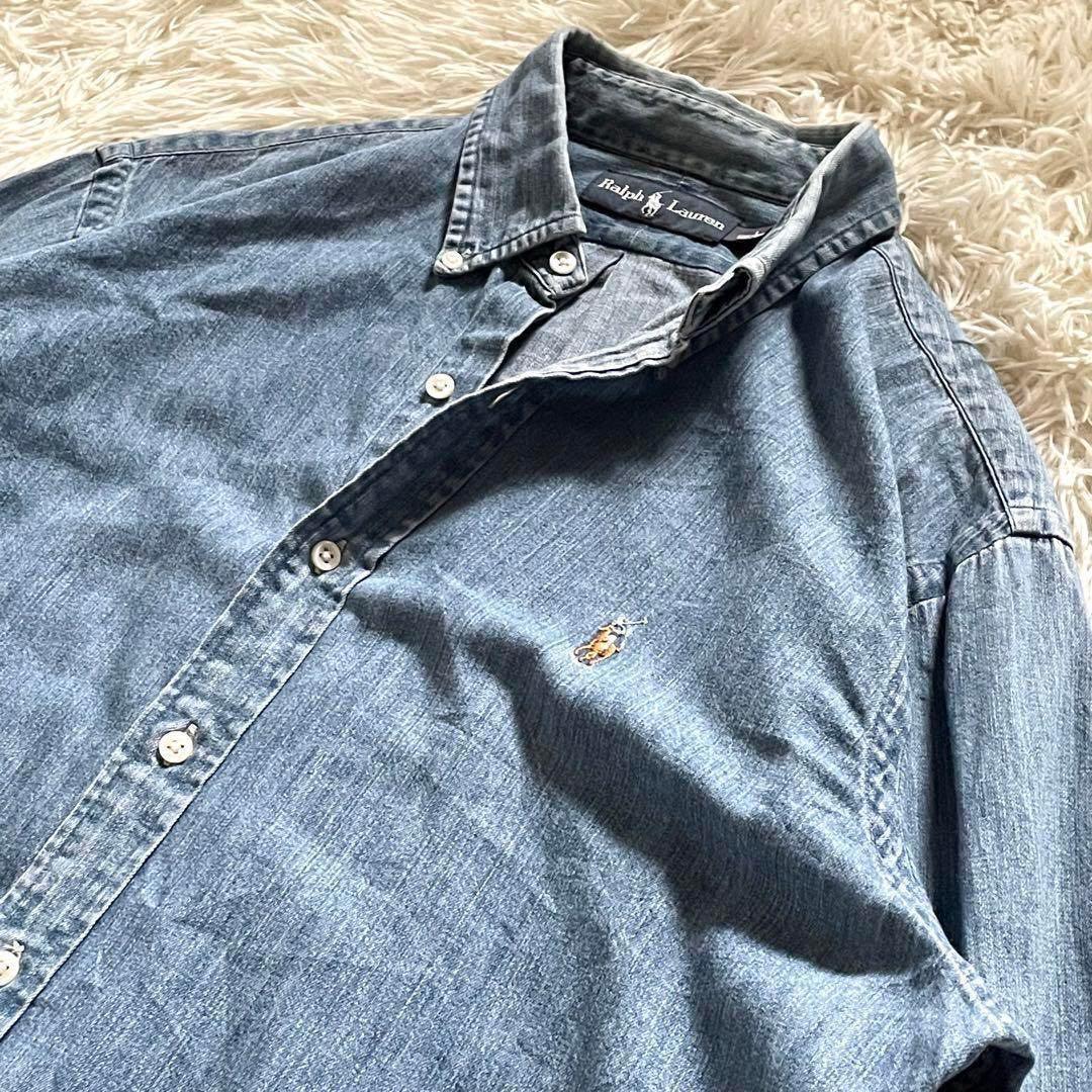RALPH LAUREN ダンガリーシャツ カラフルポニー ボタンダウン M相当 RALPH LAUREN ダンガリーシャツ カラフルポニー ボタンダウン M