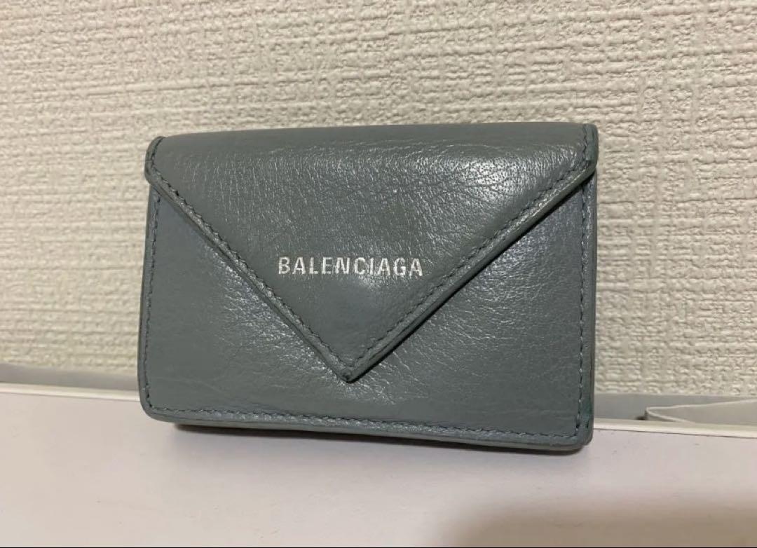 【格安】【早期売買】バレンシアガ　三つ折り財布　ペーパーウォレット　グレーブルー