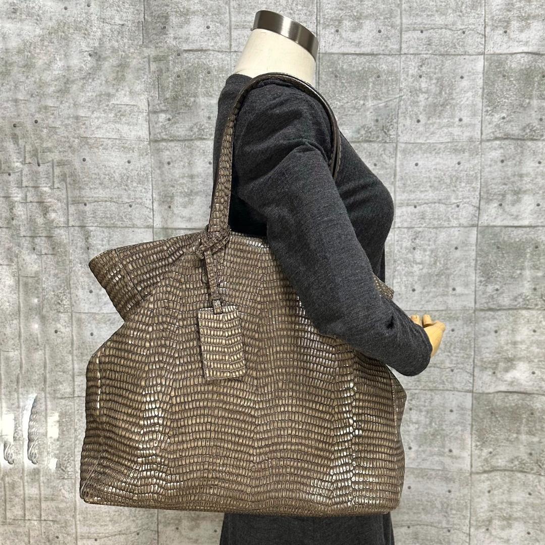 最終値下げ★レア美品★ HIROFUトートバッグ レザー グレー リザード型押し