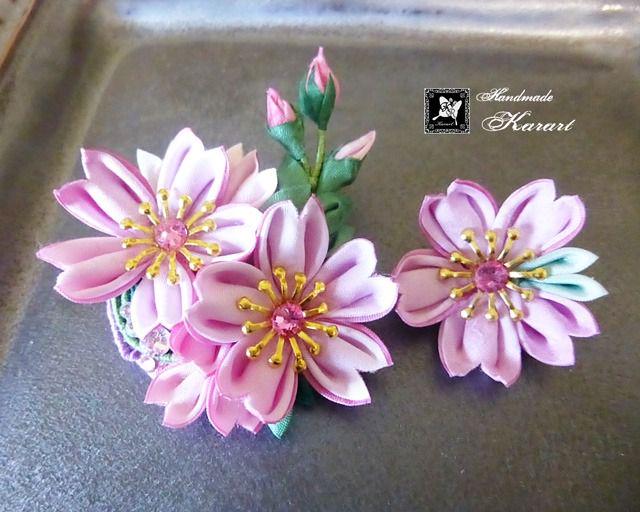 つまみ細工 桜のブローチと桜のクリップ