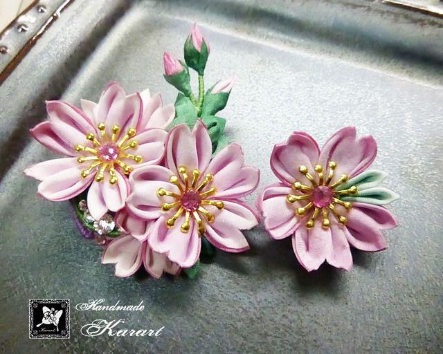 つまみ細工 桜のブローチと桜のクリップ