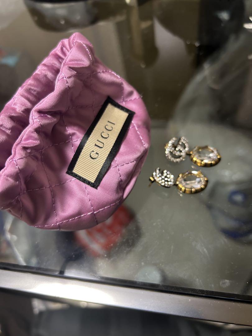 【GUCCI】 ピアス ダブルG クリスタル付き