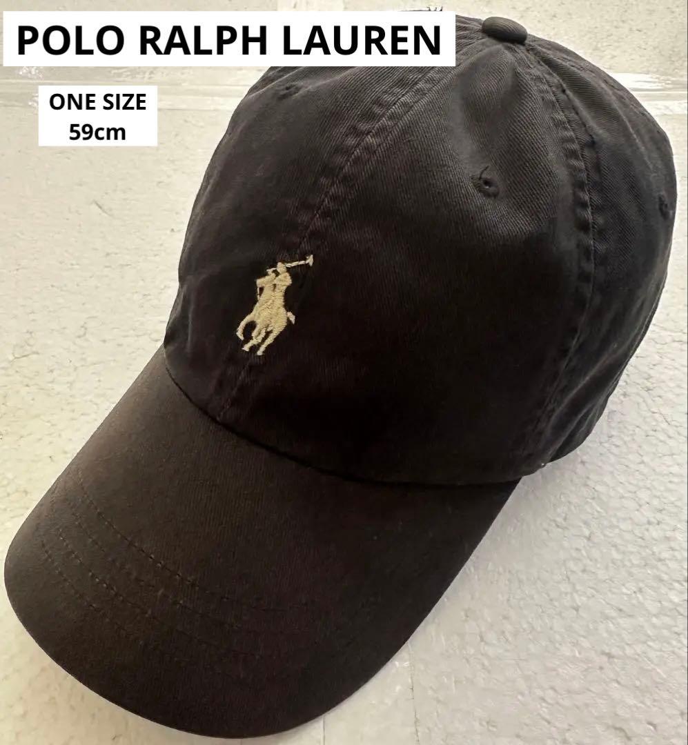 【良フェード有】ポロ ラルフローレン ローキャップ カーキポニー刺繍 黒 59m
