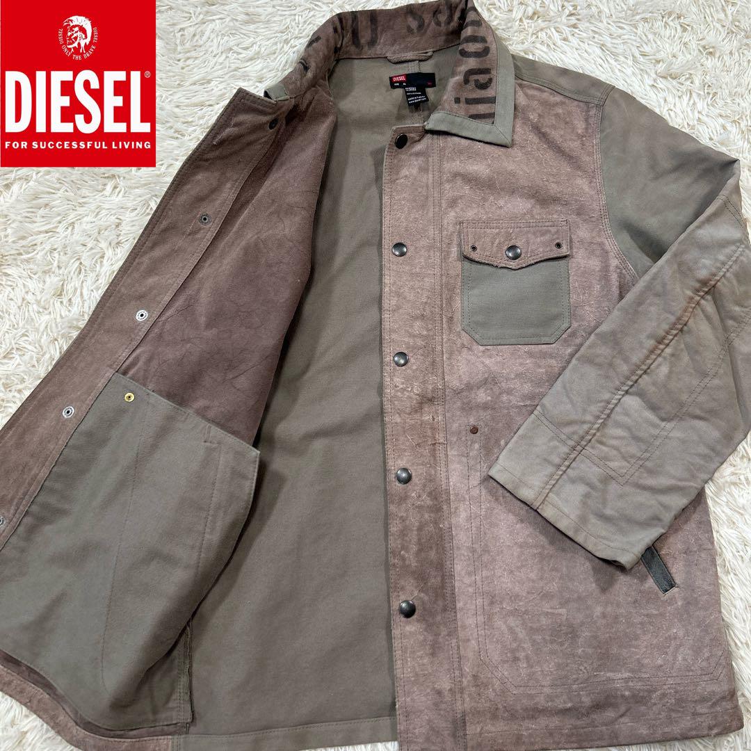 【☆極上のダメージ加工☆】DIESEL レザージャケット XL カーキ 超激レア ジャケット・アウター