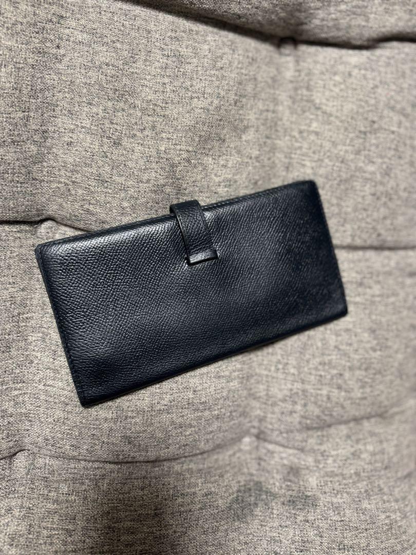 エルメス　ネイビー レザー 二つ折り財布　ベアン　美品