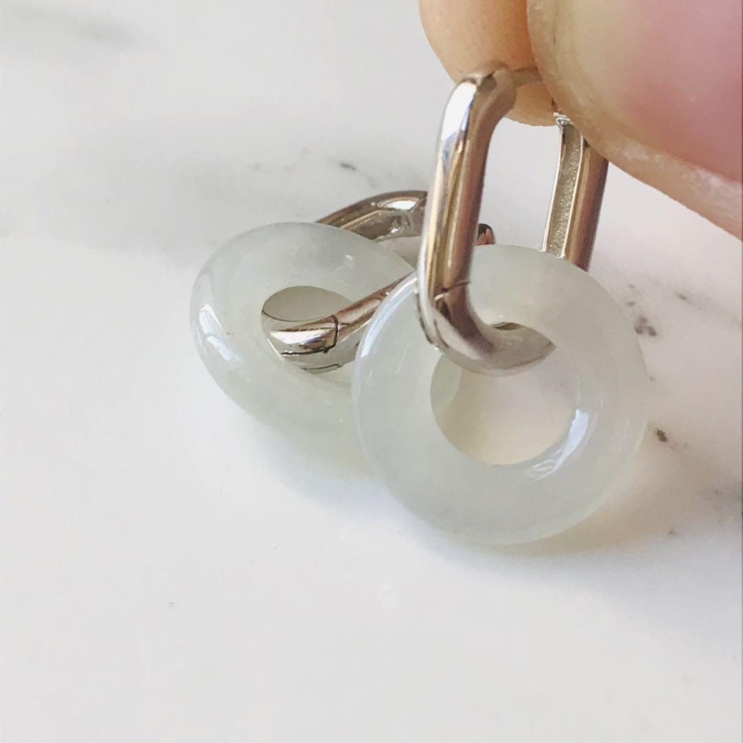 [P95-002] 翡翠　ピアス　天然石　ミャンマー産　s925 フープ