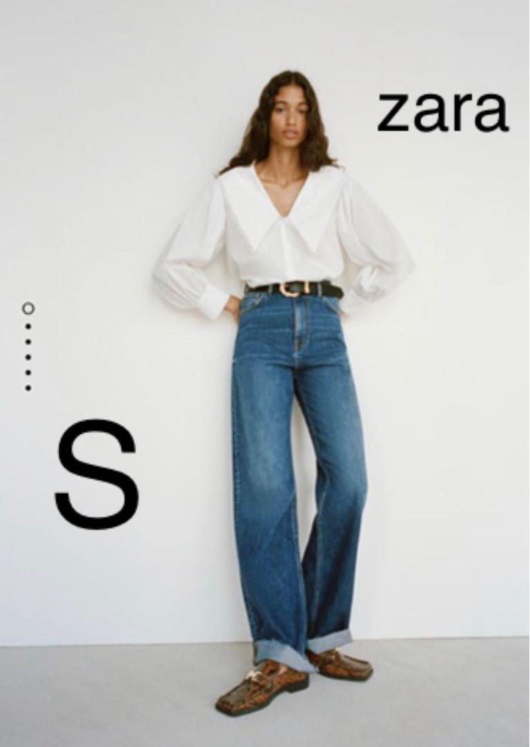 ZARA ラペルつきポプリンブラウス S