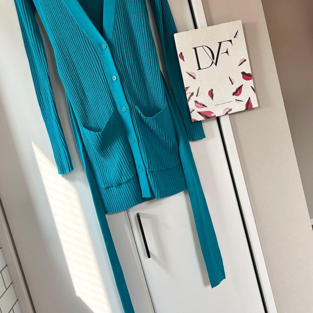 美品ダイアンフォンファステンバーグ　カーディガン　ニット　ブルーグリーン　海外S