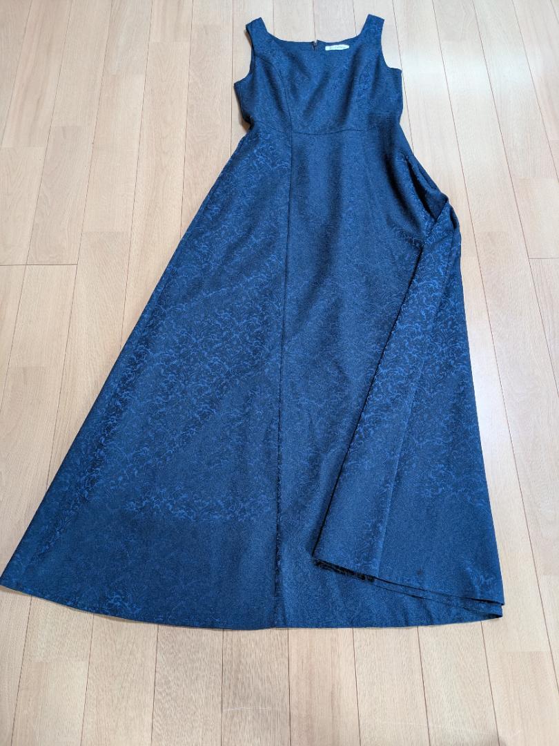 ネイビー花柄刺繍ロングドレスジャケット付き