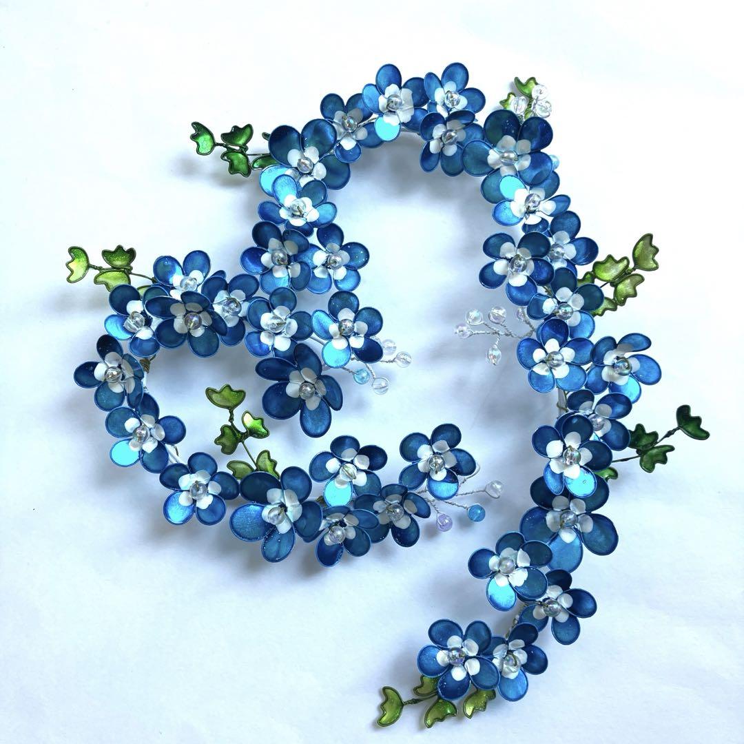 ネモフィラリース　紫陽花リース　ワイヤークラフト　ディップアート　壁飾り