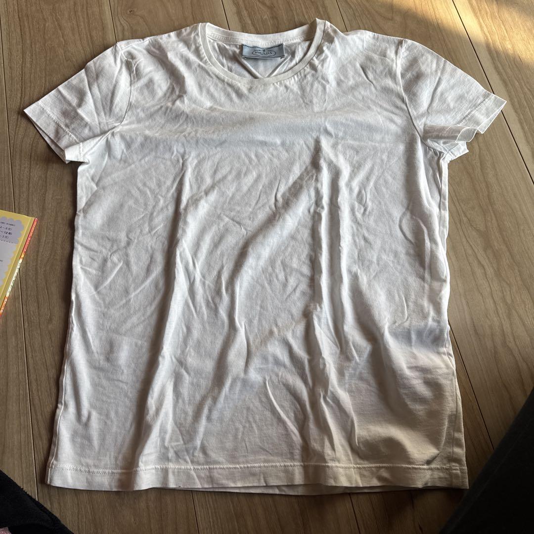 PRADA ホワイト 半袖Tシャツ トライアングルロゴ