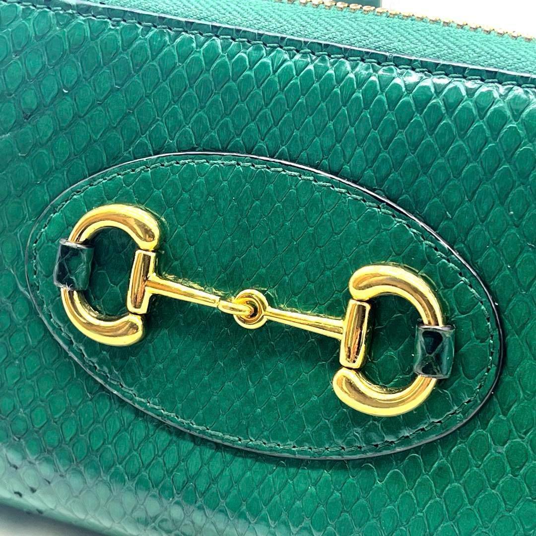 金運◎/付属品完備✨グッチ 長財布 ラウンドファスナー 蛇革 ホースビット 緑 金運◎/付属品完備✨グッチ 長財布 ラウンドファスナー 蛇革 ホースビット 緑