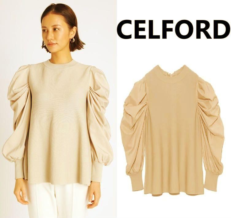 CELFORD セルフォード バックリボンニットプルオーバー ペプラム ベージュ