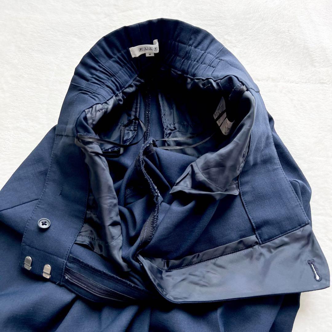 美品⭐️PLST、麻混、スーツ上下、ノーカラー、ハイウエストウエストゴム、M