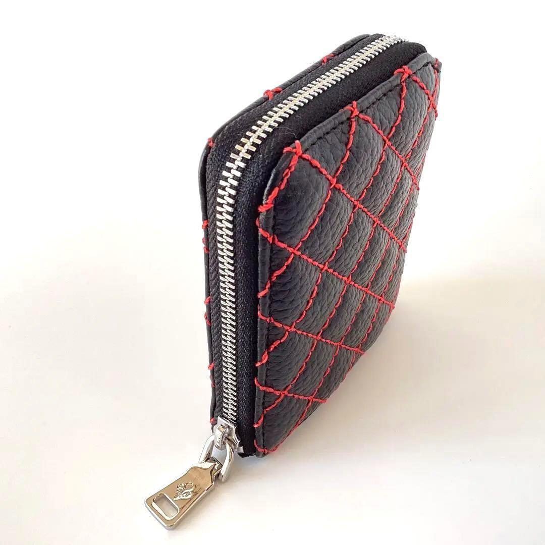 新品 パトリックコックス 折り財布 メンズ ブラック ステッチ キルティング 赤