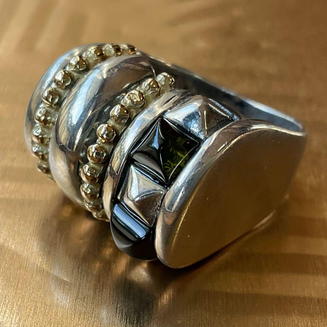 【9号】シルバー925リングイタリア製 グリーントルマリン 刻印あり ゴツめ 【9号】シルバー925リングイタリア製 グリーントルマリン 刻印あり ゴツめ