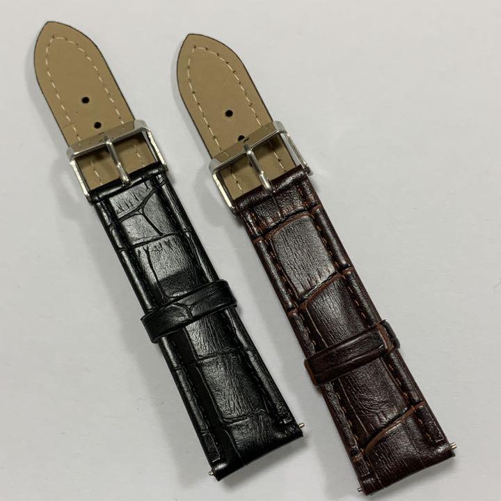 未使用 腕時計 革ベルト 黒 茶 20mm 2本セット 美しい 未使用 腕時計 革ベルト 黒 茶 20mm 2本セット 美しい