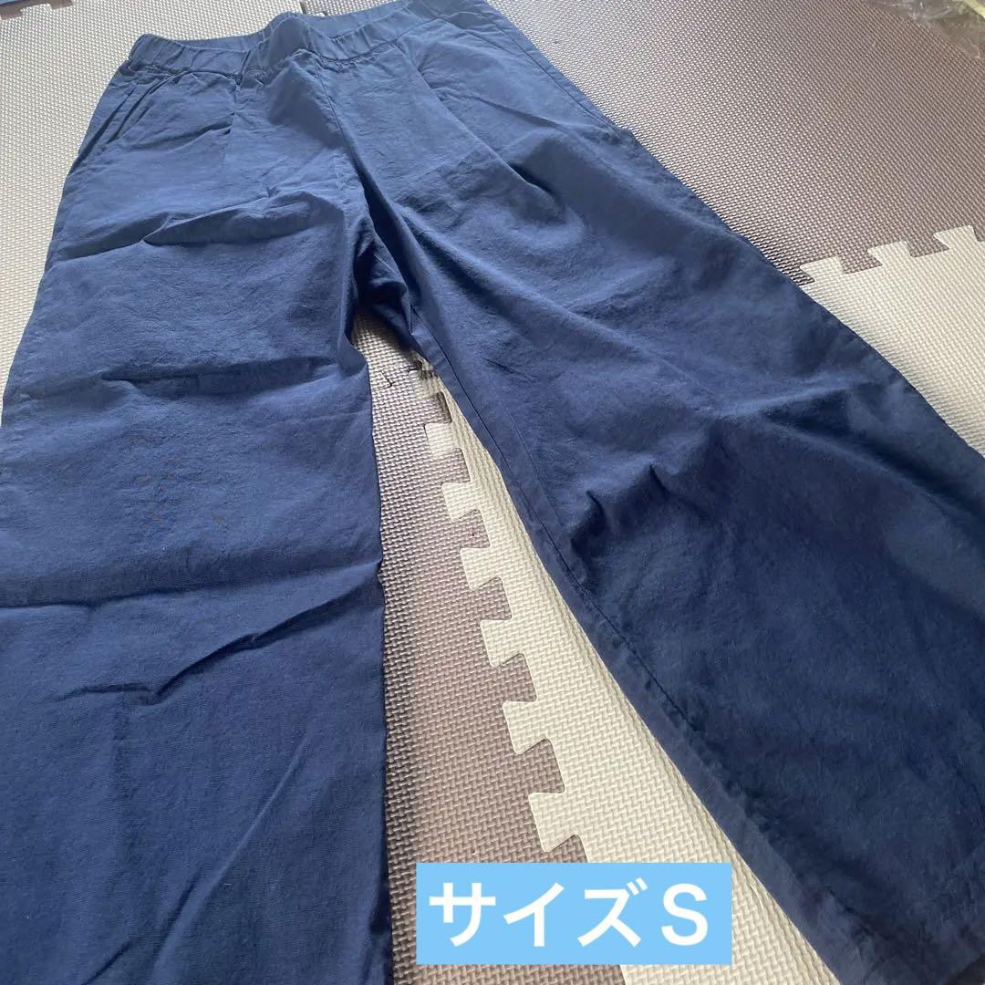 綿麻　新品　　ストレッチ　ナチュラル　ワイドパンツ　サイズＳ　ビーエル　BL