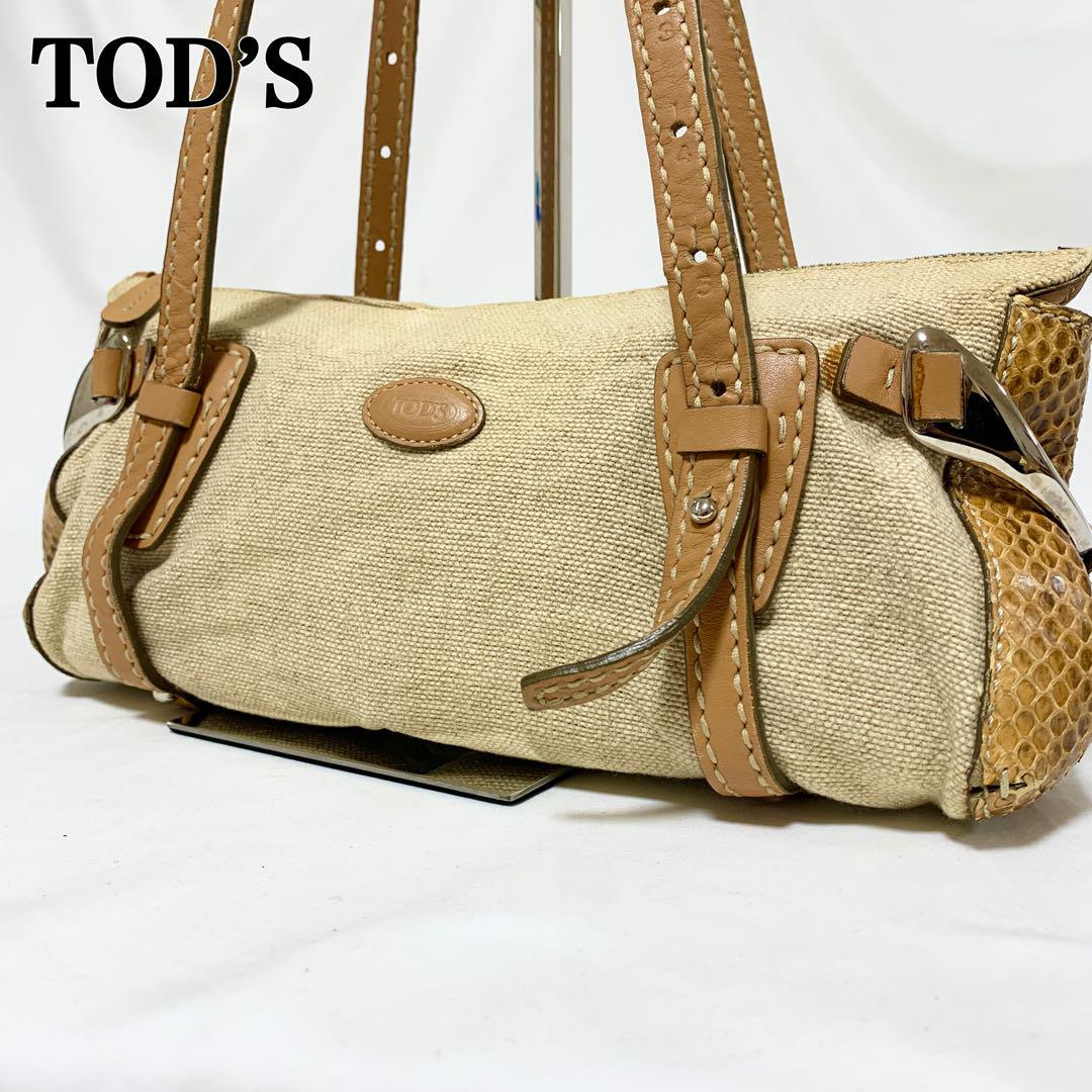 希少✨️トッズ トートバッグ 肩かけ クロコダイル ハンドバッグ ベージュ