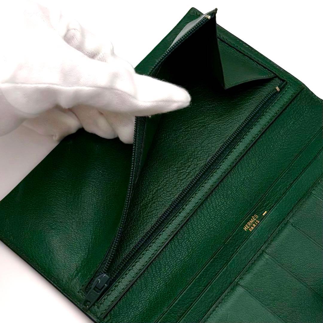 希少✨️エルメス リザード べアン 二つ折り長財布 グリーン 緑 ゴールド金具 希少✨️エルメス リザード べアン 二つ折り長財布 グリーン 緑 ゴールド金具