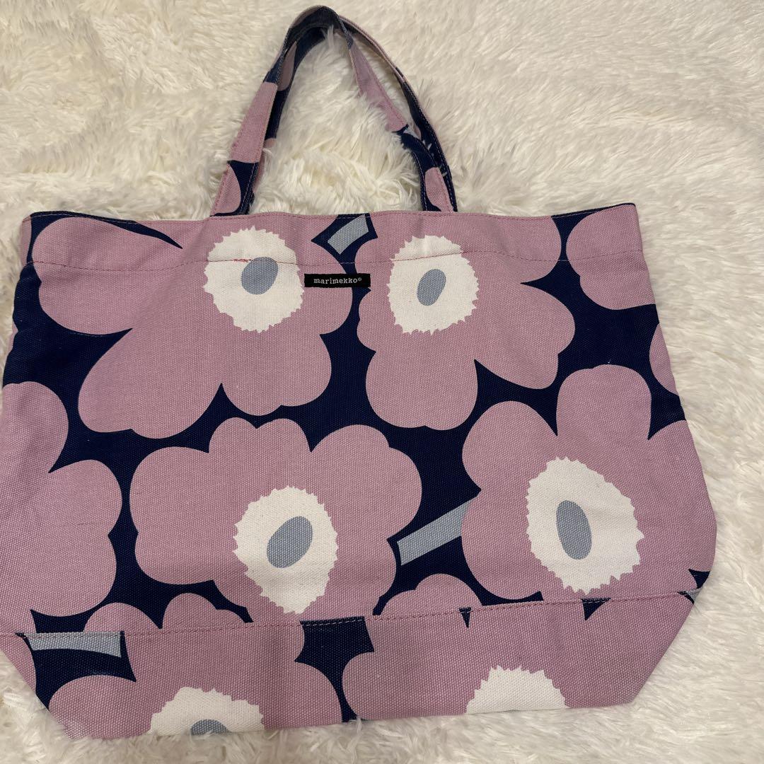 リアル marimekko 大きいサイズ ピンク・ネイビー エコバッグ 花柄 バッグ
