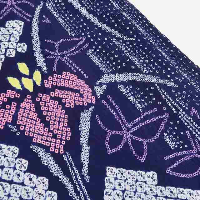 美品 有松鳴海絞り 綿 洗える着物“伝統に蝶と出会う菖蒲の旅”高級浴衣H-18