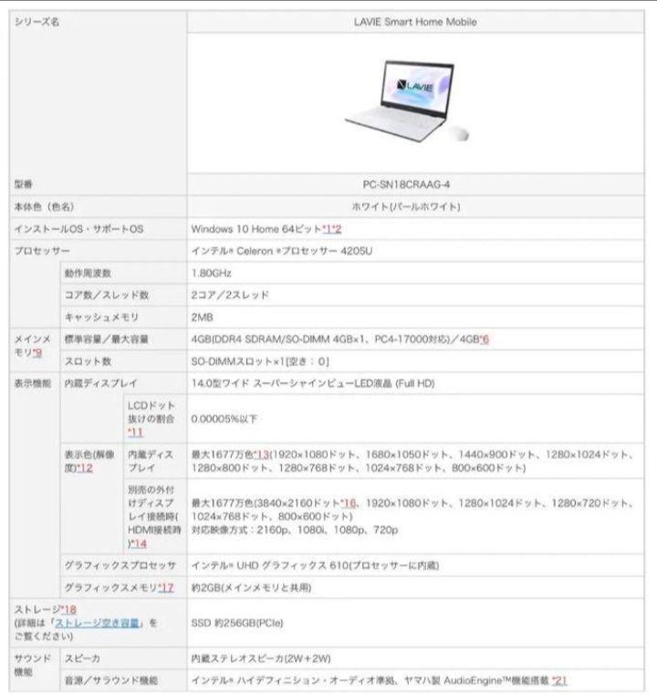 NEC ノートパソコン PC-SN18CRAAG-4