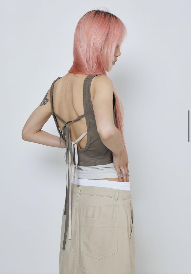 【おまけ付】 LAYERED SLEEVELESS / KHAKI トップス