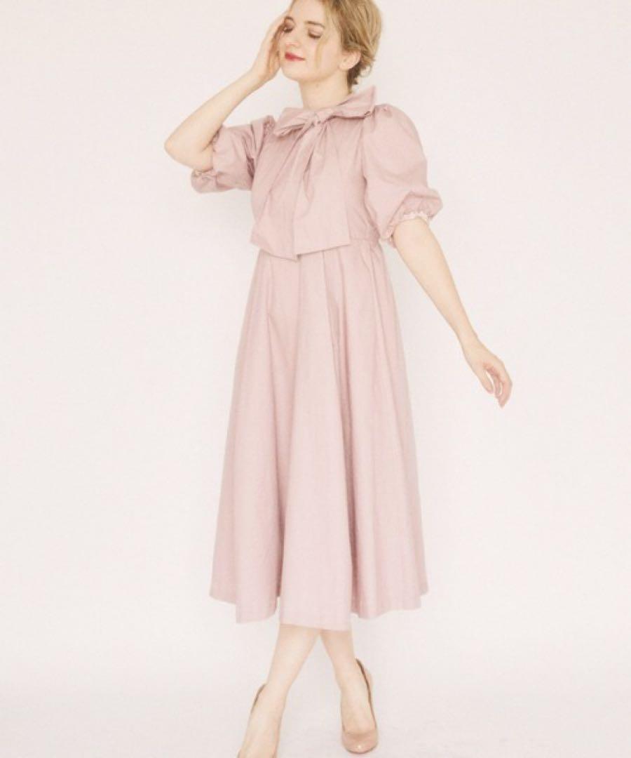 メゾンドフルール ネックリボン ロング ワンピース ピンク