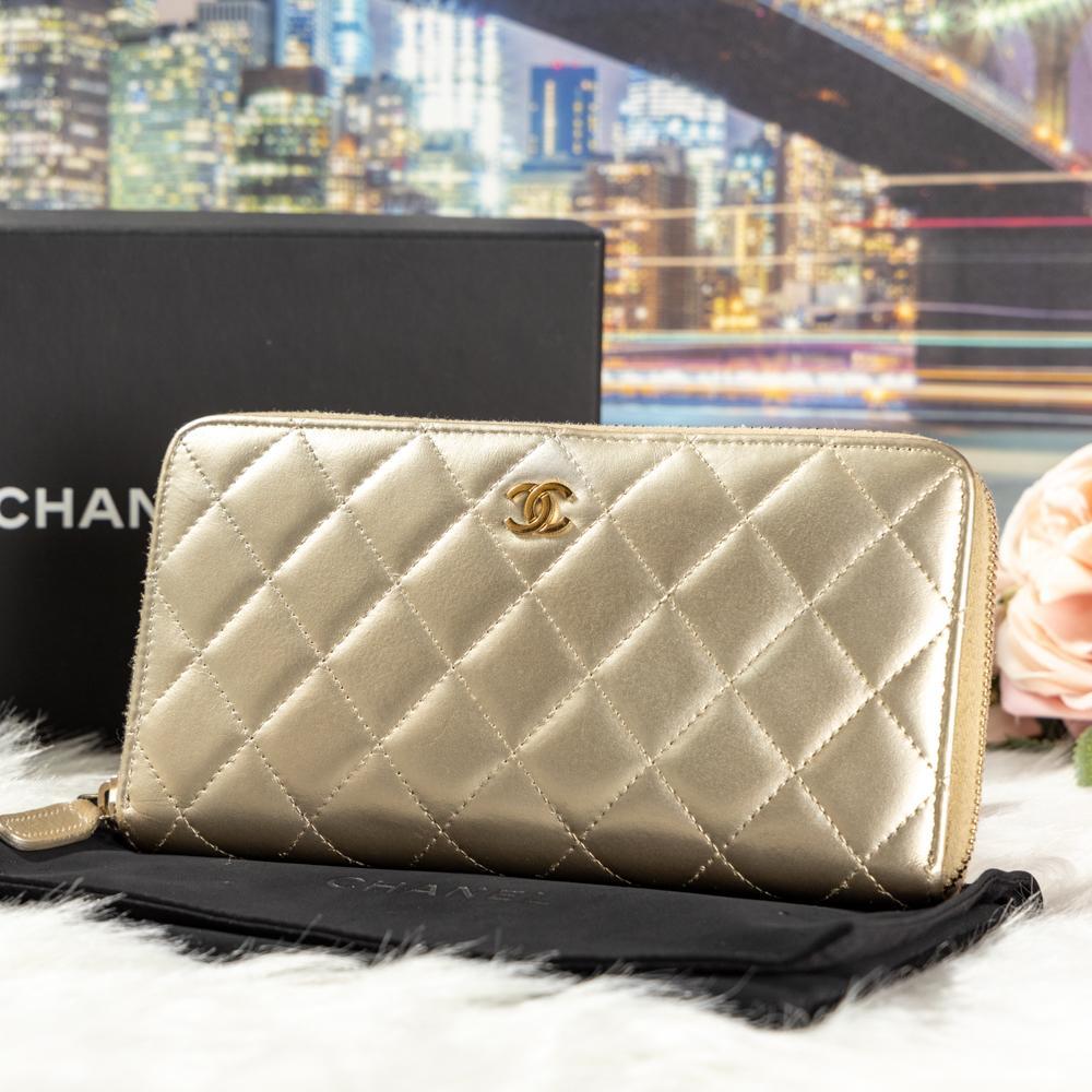 CHANEL マトラッセ ラウンドファスナー 財布 長財布 ゴールド 金