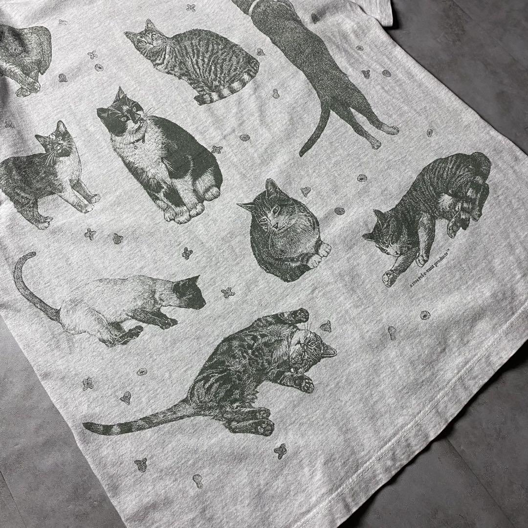 【入手困難】90s USA製 猫 アート Tシャツ 総柄 シングルステッチ XL