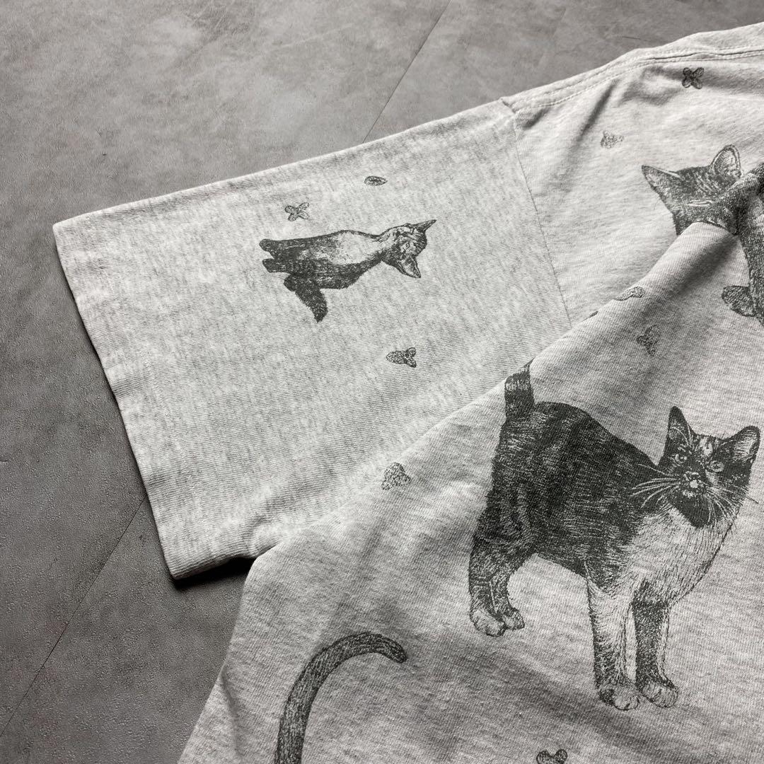 【入手困難】90s USA製 猫 アート Tシャツ 総柄 シングルステッチ XL