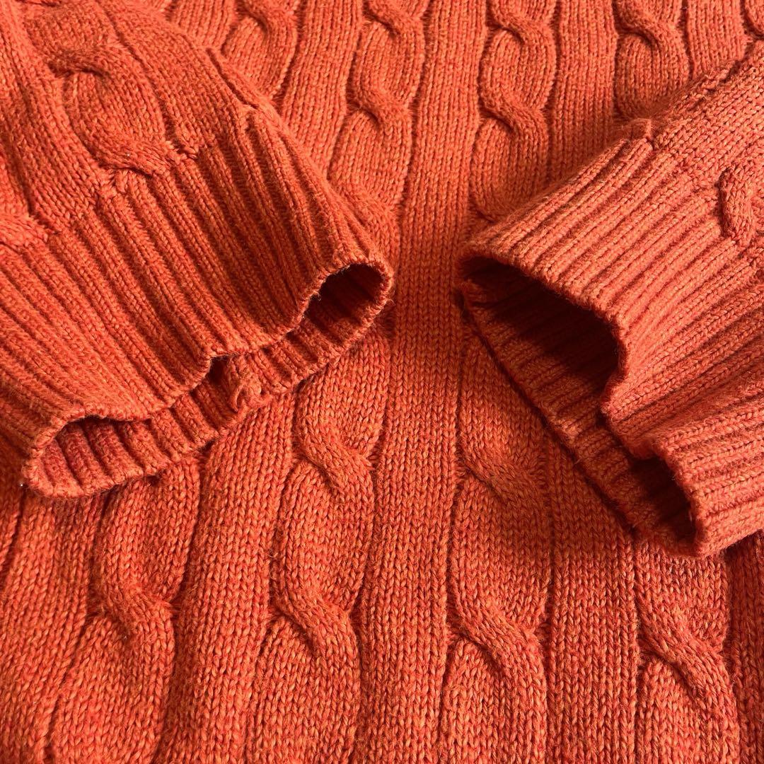 【ポロラルフローレン】ケーブルニット　オレンジ　ポニー刺繍　XL QRコード ポロラルフローレン】ケーブルニット オレンジ ポニー刺繍 XL QR