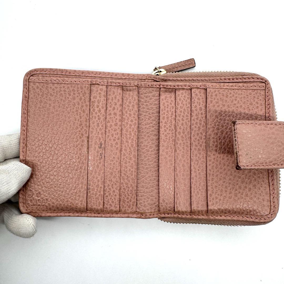 GUCCI グッチ GGキャンバス ラウンドジップ 二つ折り財布 ピンク