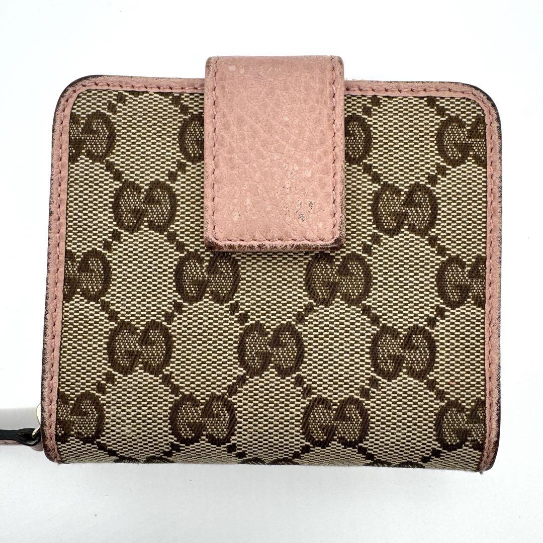 GUCCI グッチ GGキャンバス ラウンドジップ 二つ折り財布 ピンク