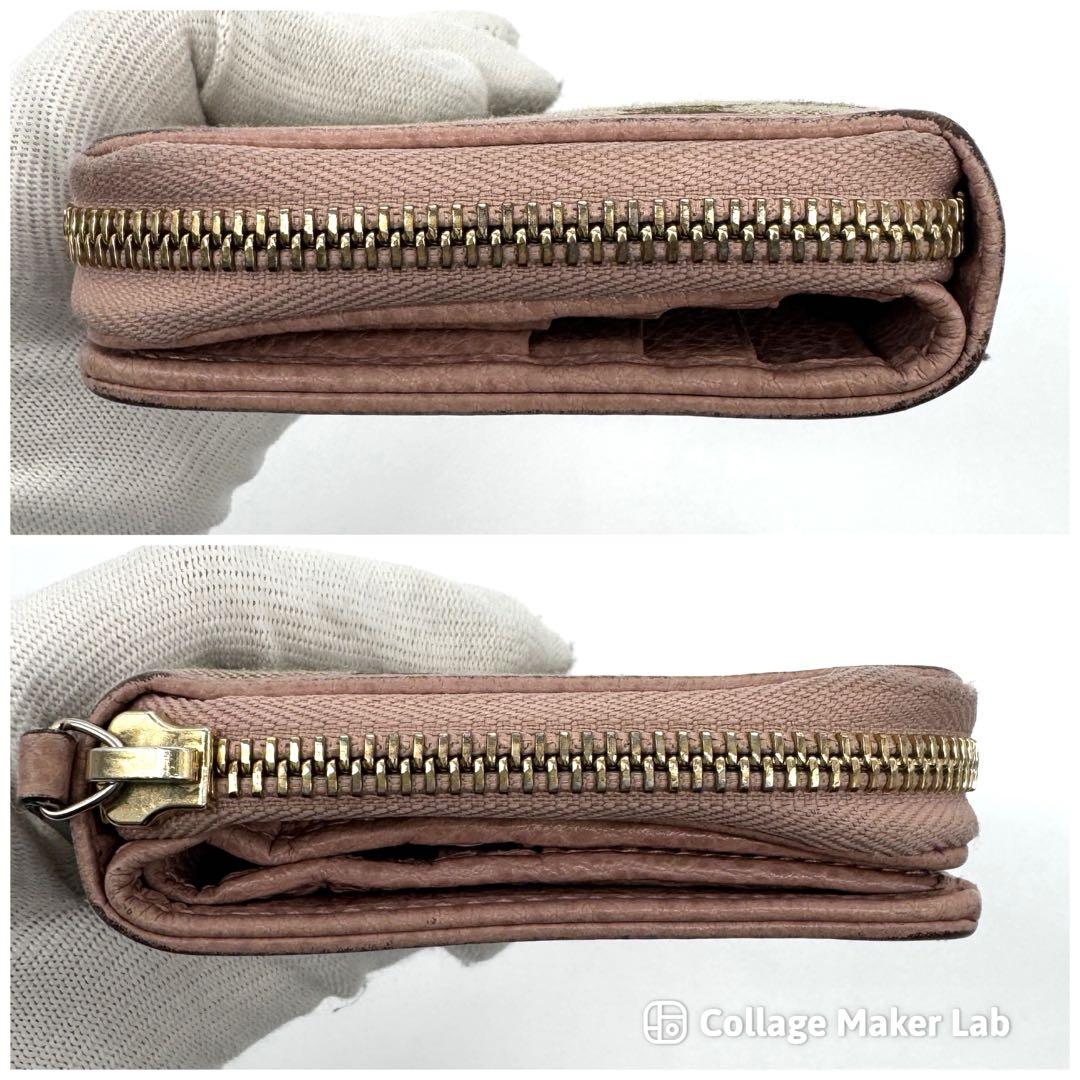 GUCCI グッチ GGキャンバス ラウンドジップ 二つ折り財布 ピンク