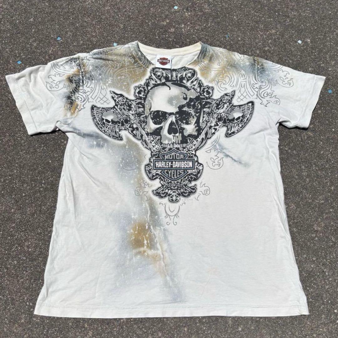 Harley-Davidson スカルデザイン Tシャツ y2k グランジギャル