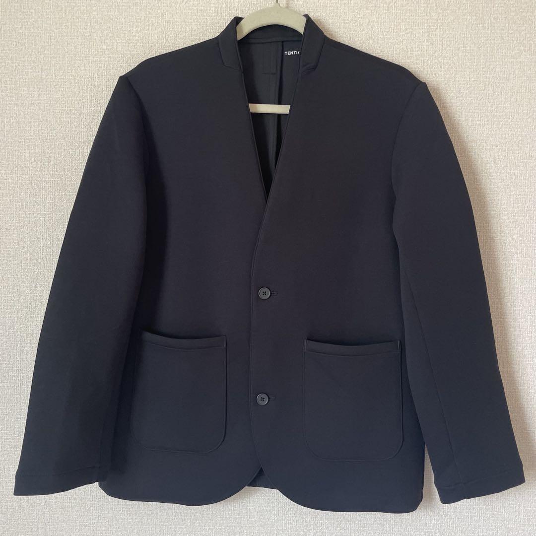 【美品】TENTIAL ノーカラージャケット ブラック M スウェット　父の日