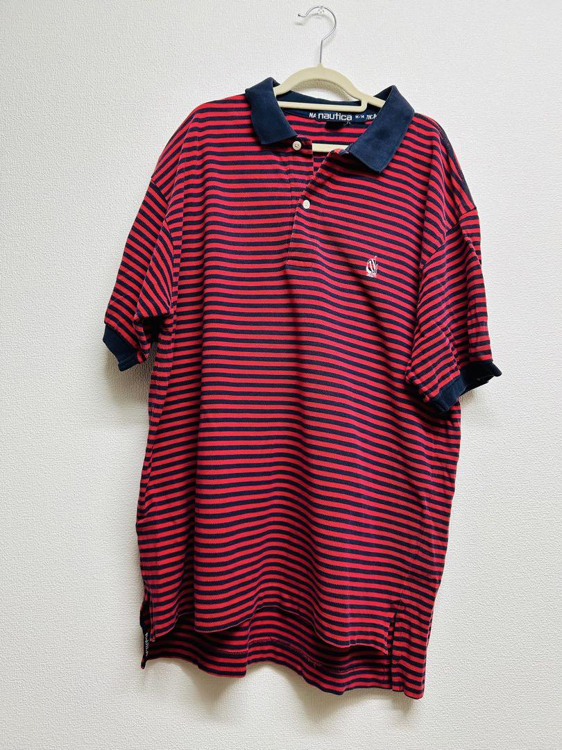 メンズ nautica ノーティカ ポロシャツ ボーダー 半袖 赤 M