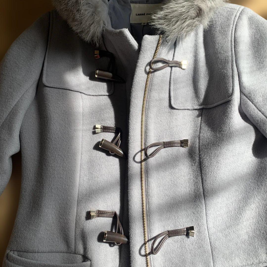 【LAISSE PASSÉ】毛混紡90%フード付きダッフルコートライトグレー 【LAISSE PASSÉ】毛混紡90%フード付きダッフルコートライトグレー