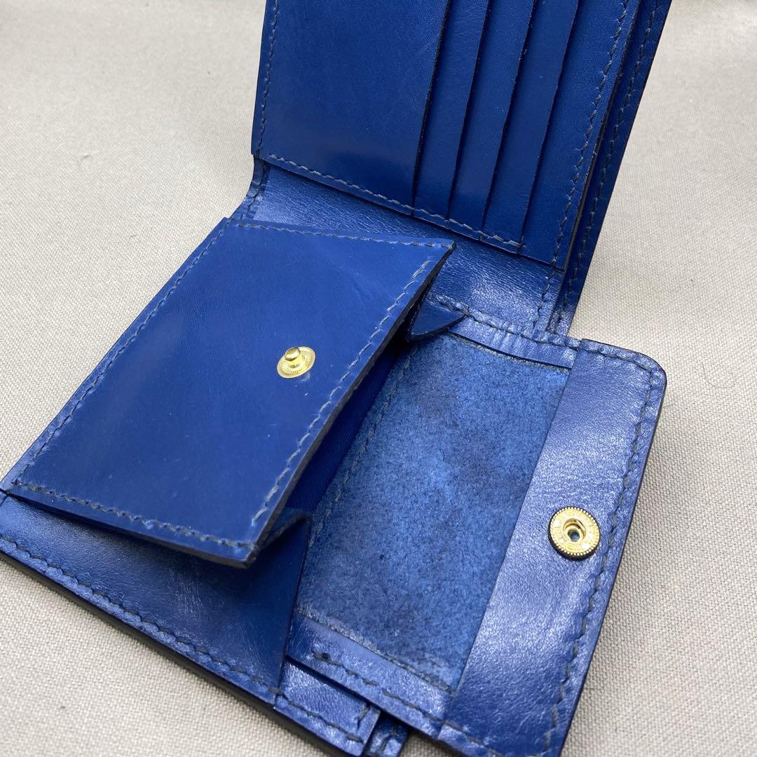 ［オーダー品］ ハンドメイド（手縫い）　牛ヌメ革（サファイヤブルー）二つ折り財布