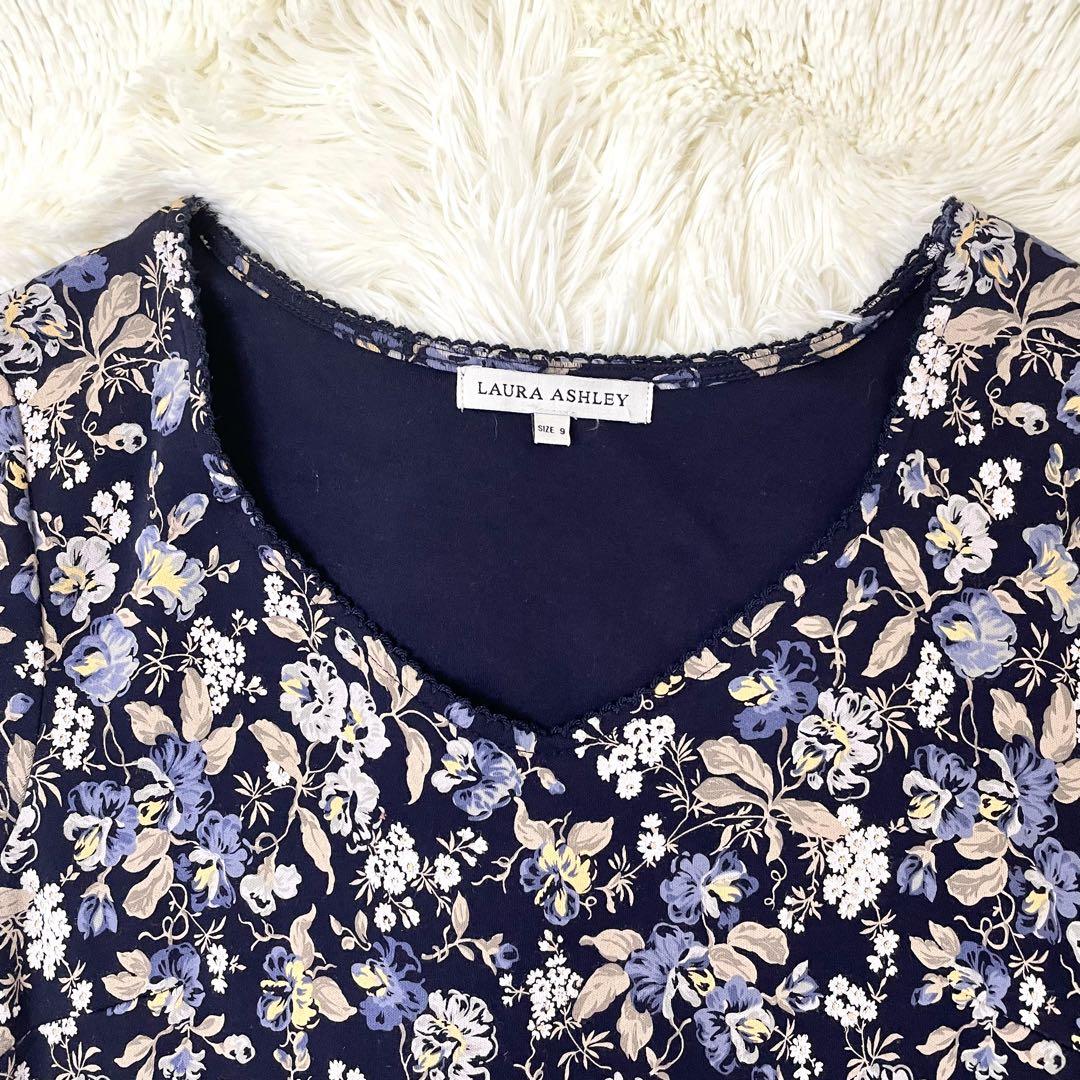 美品　ローラアシュレイ　ロングワンピース　マキシ丈　花柄　ストレッチ　ネイビー 美品*ローラアシュレイ 花柄ロングワンピース マキシ丈